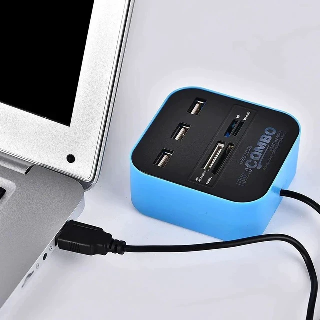 Alt view image 4 of 5 - Blue USB Splitter Memory Card Reader USB sd Card Reader Card Reader for Camera Memory Card Micro sd Reader Card Reader 7 in 1