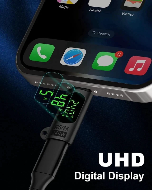 Alt view image 5 of 5 - 80Gbps USB C Adapter with Digital Display, Thunderbolt 4 Connector 240W, 8K@60Hz, USB C Watt Meter Display Adapter for iPhone 16/15 Series,Thunderbol5/4/3, Game Controller, Black (2-Pack)