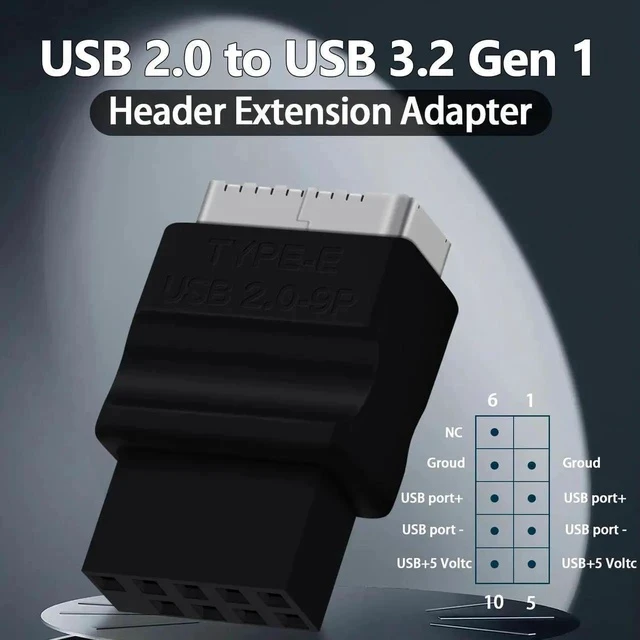 Alt view image 6 of 6 - USB 2.0 to USB 3.2 Gen 1 Header Extension Adapter for Mainboard with Type E Key-A Female Front Panel Socket to 9 Pin Header Internal Conversion Adapter Black