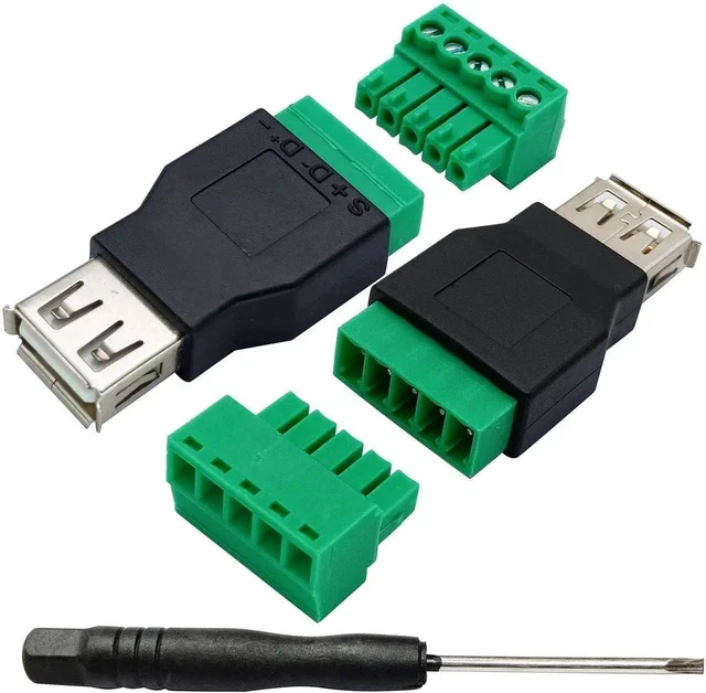 Alt view image 5 of 5 - USB 2.0 A Screw Terminal Block Adapter USB 2.0 A Female to 5 Pin/Way Female Bolt Screw Shield terminals Pluggable Type Adapter Connector for Charging and Data Transfer (2 Pack/Female)