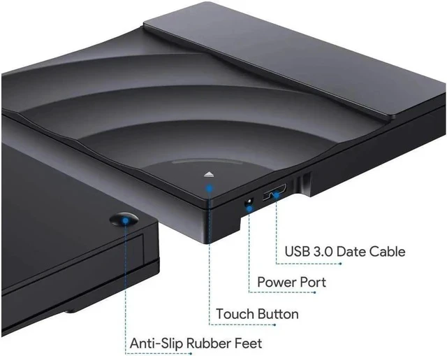 Alt view image 3 of 7 - External CD Drive, USB 3.0 Portable CD/DVD +/-RW Drive Slim DVD/CD ROM Rewriter Burner Superdrive High Speed Data Transfer for Laptop Desktop PC Windows Linux OS Apple Mac
