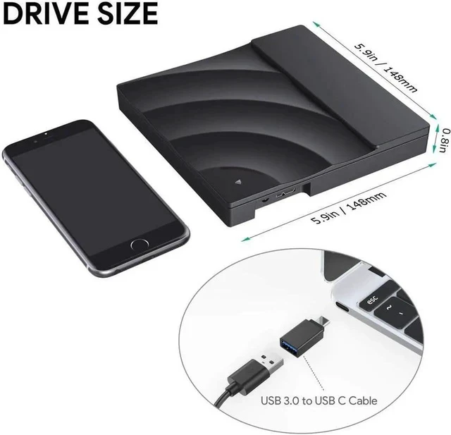 Alt view image 6 of 7 - External CD Drive, USB 3.0 Portable CD/DVD +/-RW Drive Slim DVD/CD ROM Rewriter Burner Superdrive High Speed Data Transfer for Laptop Desktop PC Windows Linux OS Apple Mac