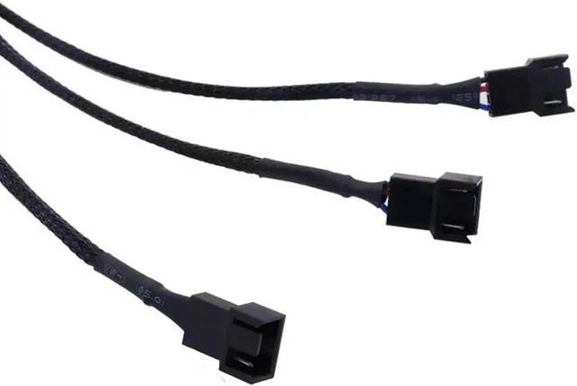 Alt view image 2 of 6 - PWM Fan Splitter Adapter Cable Sleeved Braided Y Splitter Computer PC 4 Pin Fan Extension Power Cable 1 to 3 Converter 10.6 inches 1-Pack