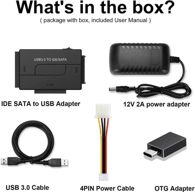 Alt view image 2 of 7 - IDE SATA to USB 3.0 Cable Hard Drive Reader IDE SATA PATA USB 3.0 for Hard Drive Disk HDD 2.5" 3.5" with 12V 2A External AC Power Adapter(Black)