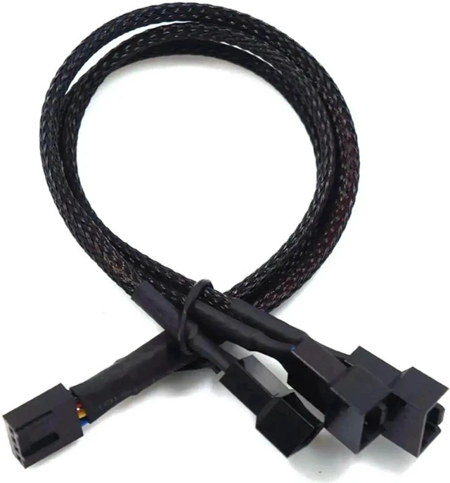 Alt view image 4 of 6 - PWM Fan Splitter Adapter Cable Sleeved Braided Y Splitter Computer PC 4 Pin Fan Extension Power Cable 1 to 3 Converter 10.6 inches 1-Pack