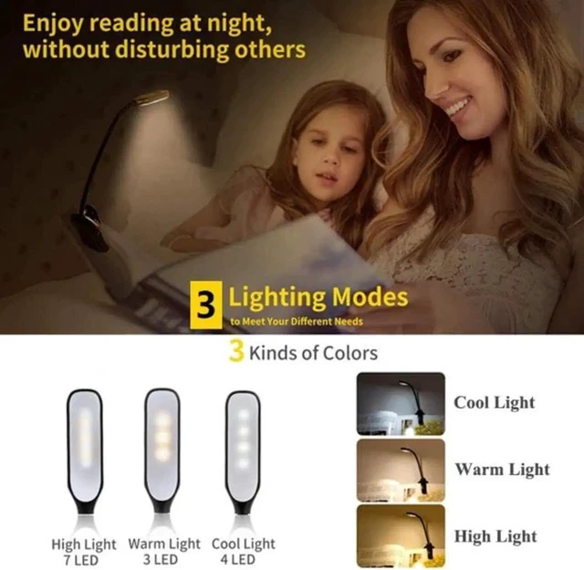 Alt view image 7 of 7 - Gemdeck Rechargeable Book Light Mini 7 LED Reading Light 3-Level Flexible Easy Clip Lamp Read Night Reading Lamp in Bed