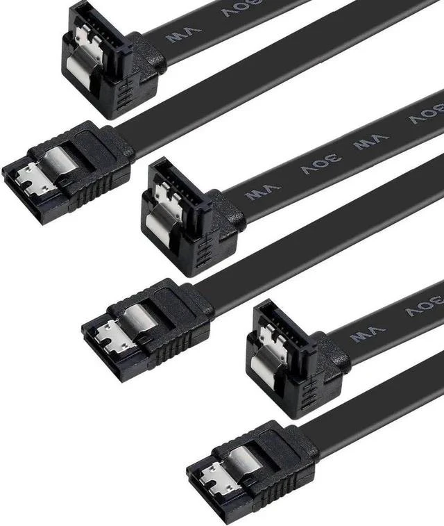Main image of SATA Cable III, 3 Pack SATA Cable III 6Gbps 90 Degree Right Angle with Locking Latch 18 Inch for SATA HDD, SSD, CD Driver, CD Writer - Black