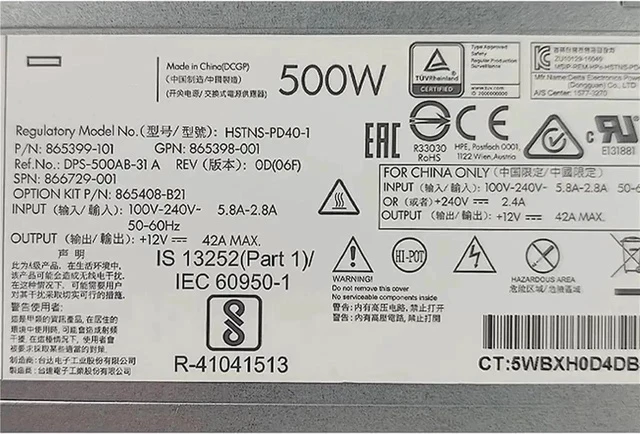 Alt view image 4 of 4 - 1Pcs 500W for DL380 G10 Gen10 500W Power Supply HSTNS-PL40-1 865398-001 866729-001 865399-201 865408-B21 PS-2501-3CH