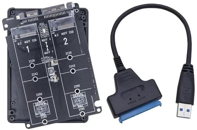 Main image of FOR Dual M.2 to SATA 3.0 Adapter M2 NGFF SATA Protocol SSD B Key to SATA 3.0 6Gbps Converter Board Shell with SATA3 to USB 3.0 Cable