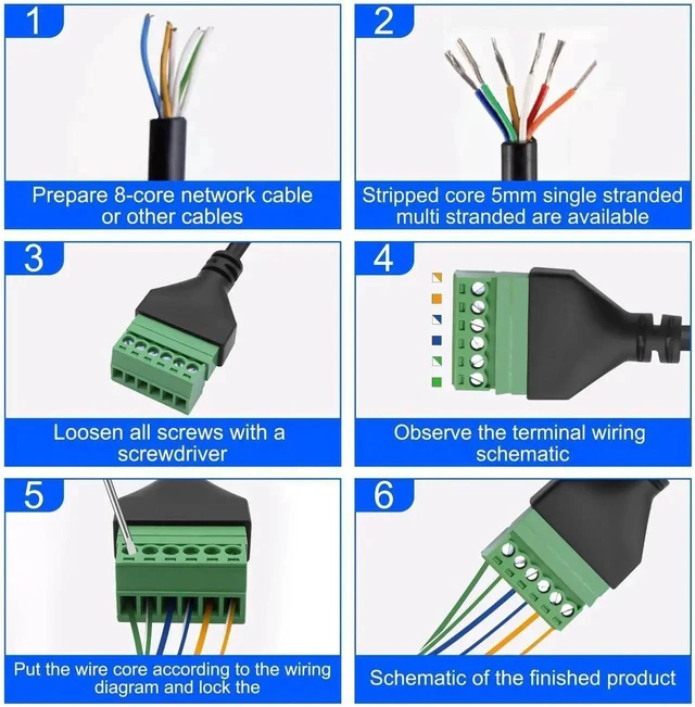 Alt view image 7 of 7 - RJ12 Screw Terminal RJ12 6P6C to 6 Pin Solderless Connector Adapter Extension Cable Phone Cord RJ12 Male to 6 Pin Terminal Breakout Board Extender Connector for Landline Telephone Modem - 2PCS