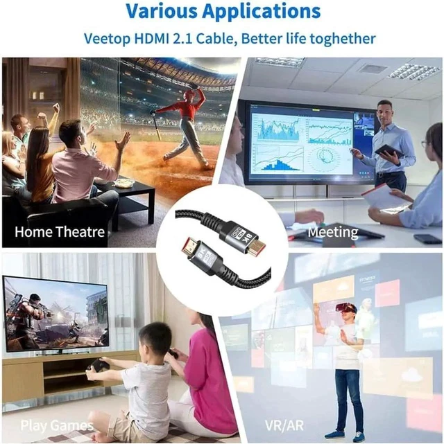 Alt view image 3 of 7 - 8K Certified Braided Ultra High Speed HDMI 2.1 Cable - 3.3 Feet - Black | 48Gbps, Compatible With Sony PS5, Microsoft Xbox Series X & Series S 3.3 Feet