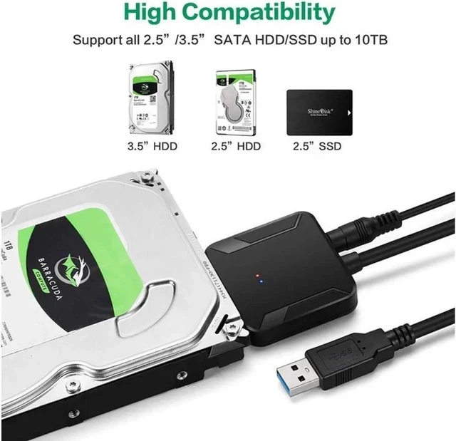 Alt view image 6 of 7 - USB3.0 Adapter Cable Converter 22 pin USB 3.0 to SATA Cable with 12V 2A Power adapter For 2.5 inch 3.5 inch HDD SSD Hard Disk Support UASP