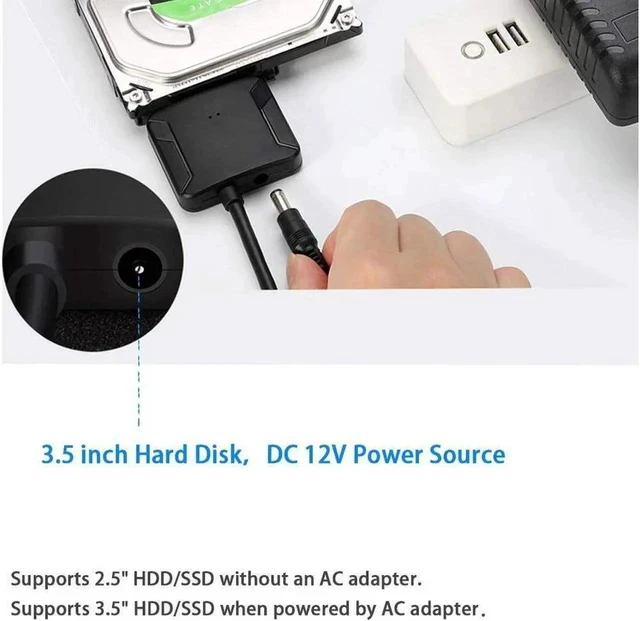 Alt view image 7 of 7 - USB3.0 Adapter Cable Converter 22 pin USB 3.0 to SATA Cable with 12V 2A Power adapter For 2.5 inch 3.5 inch HDD SSD Hard Disk Support UASP