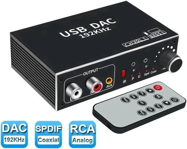 Main image of 192kHz DAC Audio Converter with Volume Control Aluminum Digital Optical Coaxial Toslink USB to Analog Stereo Left/Right RCA 3.5mm Audio Adapter for PS3 HD DVD PS4