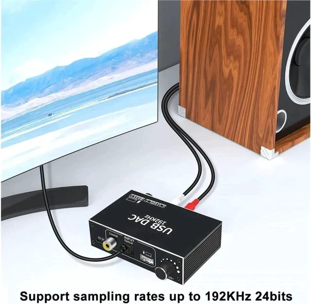 Alt view image 3 of 6 - 192kHz DAC Audio Converter with Volume Control Aluminum Digital Optical Coaxial Toslink USB to Analog Stereo Left/Right RCA 3.5mm Audio Adapter for PS3 HD DVD PS4