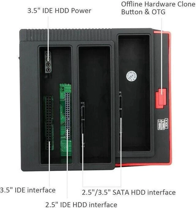 Alt view image 4 of 7 - HDD Docking Station IDE SATA Dual USB 3.0 Clone Hard Drive Card Reader 3-Bay