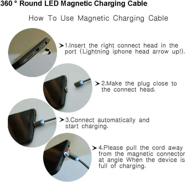 Alt view image 7 of 7 - 6.6ft 90 Degree Magnetic 3 in 1 Charging Cable USB Charger Cable Micro USB/Type C/L Connectors Magnetic Led Indicator for All Cell Phones Universa Charger Cable Multiple Charger Cable (Black)