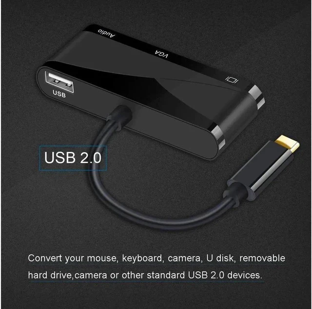 Alt view image 4 of 7 - USB C to HDMI + VGA Audio Adapter Support 4K 1080P Compatible with MacBook Pro 2018/2017,ChromeBook,Dell XPS,and More USB Type C Devices (Black)
