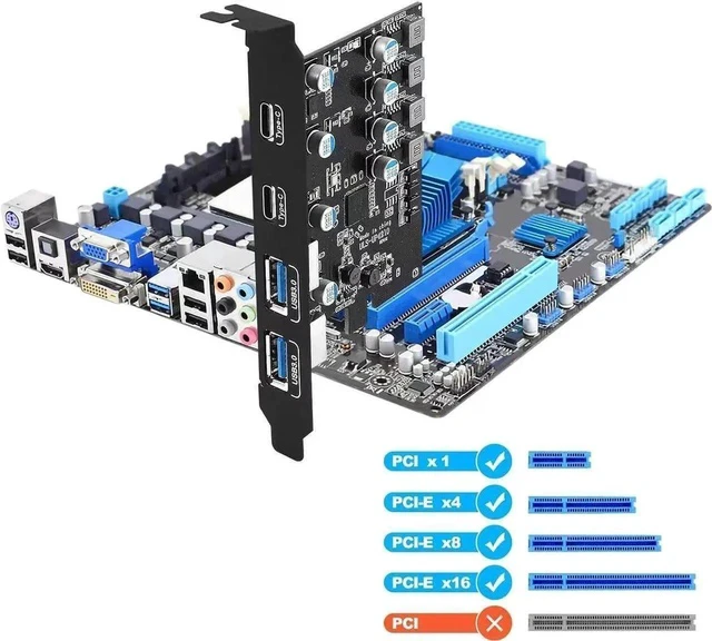 Alt view image 6 of 7 - USB PCIE Card 4-Port(2X USB-C - 2X USB-A) PCI Express Expansion Card Desktop PC Internal USB hub for Windows 10/8/7 and MAC OS 10.8.2 Above