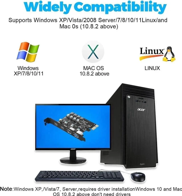 Alt view image 7 of 7 - USB PCIE Card 4-Port(2X USB-C - 2X USB-A) PCI Express Expansion Card Desktop PC Internal USB hub for Windows 10/8/7 and MAC OS 10.8.2 Above