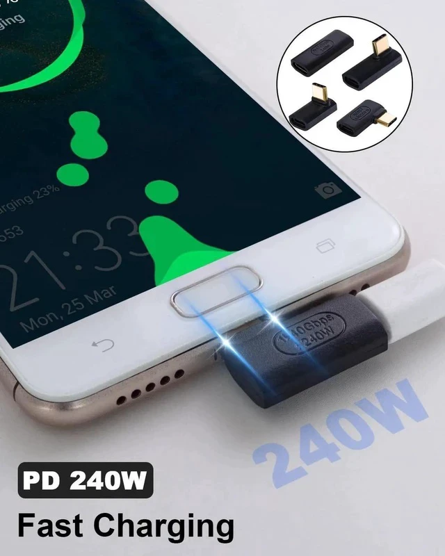 Alt view image 2 of 4 - 90 Degree USB C Adapter, USB C Female to Female Adapter 240W PD, 40Gbps,8K@60Hz Support Thunderbolt 4 Cable for Steam Deck, Laptop, MacBook, iPhone 4 Pack