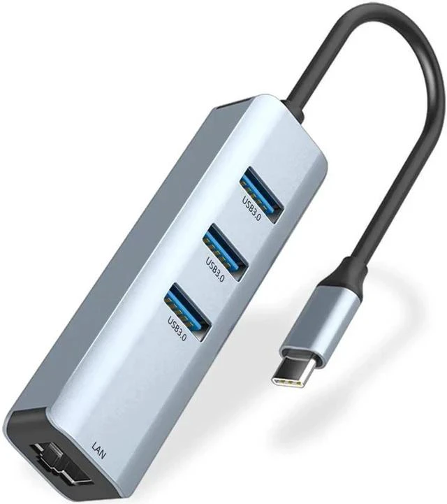 Main image of USB C to Ethernet Adapter 4-in-1 USB-C Hub to Gigabit RJ45 with 3-Port USB Thunderbolt 3/4 Compatible USBC Network Adapter for MacBook Pro/Air,iPad Pro,Surface Laptop,XPS,Chromebook etc