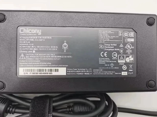 Alt view image 2 of 2 - Original OEM Chicony 230W AC Adpater for Clevo P751DM,A12-230P1A Gaming Laptop