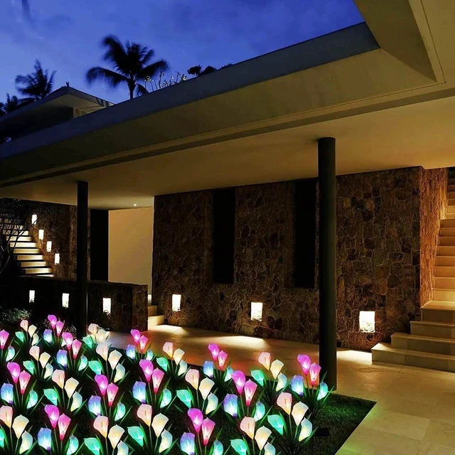 Alt view image 4 of 7 - Gemdeck 4 Pack Solar Garden Calla Flowers Lights, LED Soalr Outdoor Lights Decor