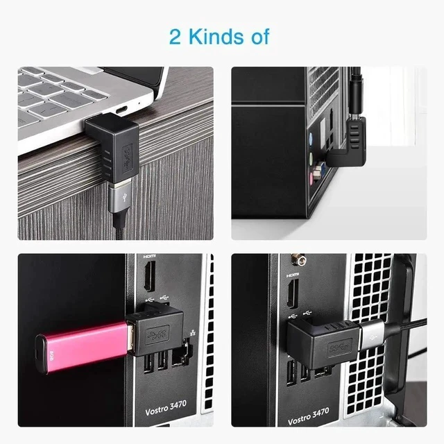 Alt view image 4 of 6 - 90 Degree USB 3.0 Adapter 6 Pack - Right Angle Male to Female Up/Down/Left/Right Connector - L Shaped Extension for PC, Laptop, Charger and More