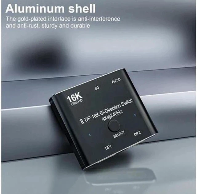 Alt view image 2 of 7 - DP DisplayPort 2.0 Bi-Direction 2x1 Switch Splitter Selector Hub Support HDCP SST Extended 16K@60hz 4K@240hz Convertor