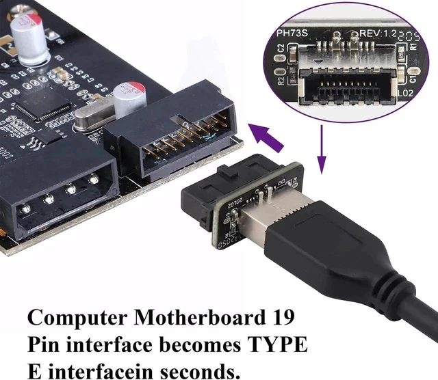 Alt view image 3 of 7 - 2Pack USB 3.0 19 Pin Header to USB 3.1 Type-E 20 Pin Header Front Panel Adapter USB 3.0 19 Pin Female to 20 pin Type E 3.1 Female Front Panel Header Connector for Computer Motherboard.(19Pin)