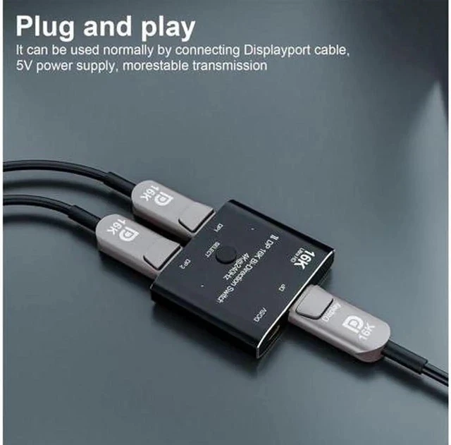 Alt view image 6 of 7 - DP DisplayPort 2.0 Bi-Direction 2x1 Switch Splitter Selector Hub Support HDCP SST Extended 16K@60hz 4K@240hz Convertor