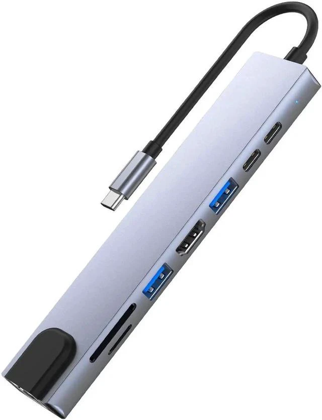 Main image of USB C Hub, 8-in-1 Type C Adapter with RJ45 Ethernet, 4K Mac HDMI Adapter, 2 USB3.0/2.0, SD/TF Card Reader, USB-C Power Delivery, Type-C Port for Apple Mac Pro/Air and Other USB C Devices