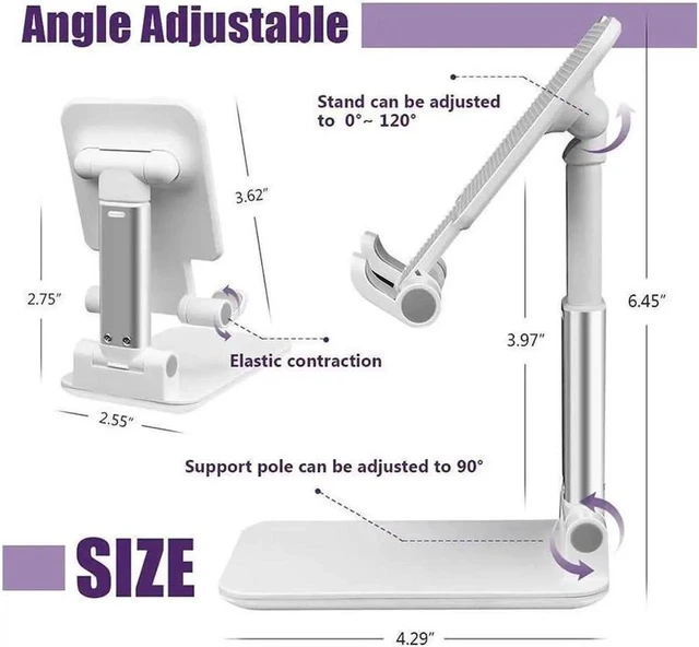 Alt view image 3 of 7 - Upgraded T9 Foldable Cell Phone Stand, T7 Portable Aluminum Phone Holder, Adjustable Phone Dock Cradle Compatible with iPhone Pro Max Small Tablets and Other Phones,4-12.9Inches White