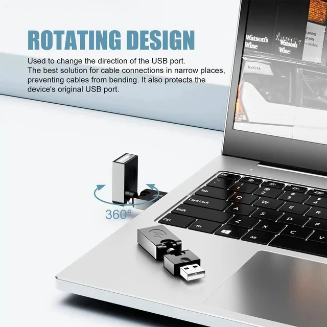 Alt view image 6 of 7 - Swivel USB 2.0 Adapter, 2 Pack Rotatable USB 2.0 Type A Male to Type A Female 360 Degree Rotation Adjustable Right Angle Extension Adapter Convertor (Black, AM-FM)