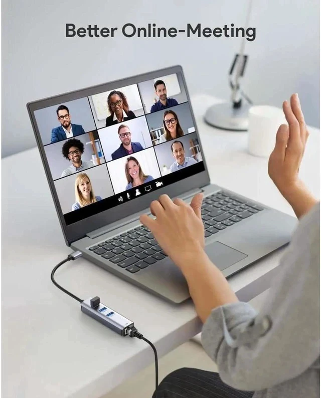 Alt view image 3 of 7 - USB to Ethernet Adapter | 4-in-1 USB-3.0 Hub to Gigabit RJ45 with 3-Port USB 3.0 Network Adapter for MacBooks/ChromeBooks/Surface laptops and USB devices etc