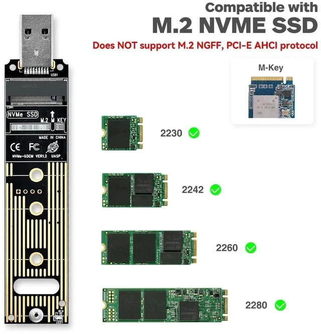 Alt view image 2 of 7 - NVME to USB Adapter USB 3.1 Gen 2 to M.2 NVMe SSD Converter Adapter 10Gbps PCIe Based M Key Hard Drive Reader Max 4TB Support UASP for 2280 2260 2242 2230 SSD (Only for M.2 NVME)