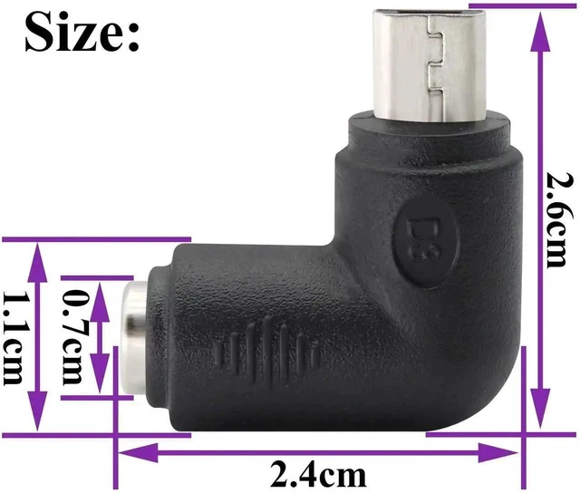 Alt view image 4 of 6 - 90 Degree Micro DC Power Adapter 90 Degree DC5.5x2.1mm to Micro USB 5V DC Power Supply Charging Connector for Cellphone, Tablet,MP3 and Micro USB Device.(2Pack/Micro)