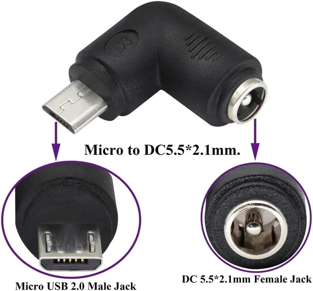Alt view image 5 of 6 - 90 Degree Micro DC Power Adapter 90 Degree DC5.5x2.1mm to Micro USB 5V DC Power Supply Charging Connector for Cellphone, Tablet,MP3 and Micro USB Device.(2Pack/Micro)