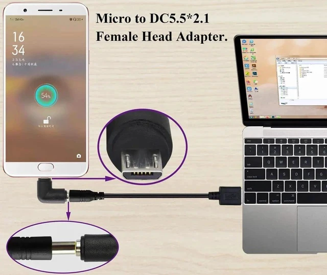 Alt view image 6 of 6 - 90 Degree Micro DC Power Adapter 90 Degree DC5.5x2.1mm to Micro USB 5V DC Power Supply Charging Connector for Cellphone, Tablet,MP3 and Micro USB Device.(2Pack/Micro)