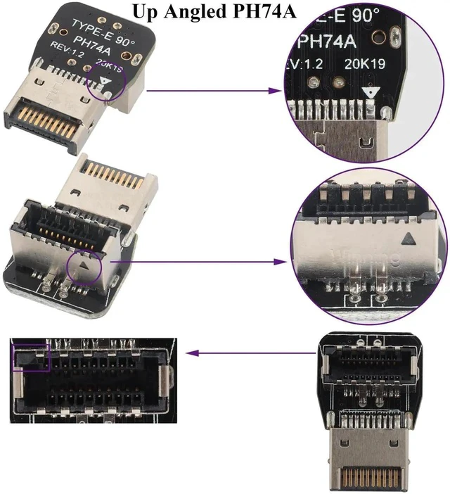 Alt view image 4 of 6 - 1Pack 90 Degree Type-E USB 3.1 Front Panel Header Adapter - Up-Right Angle USB 3.1 Type-E Male to Female Front Panel Internal Power Connector for Motherboard