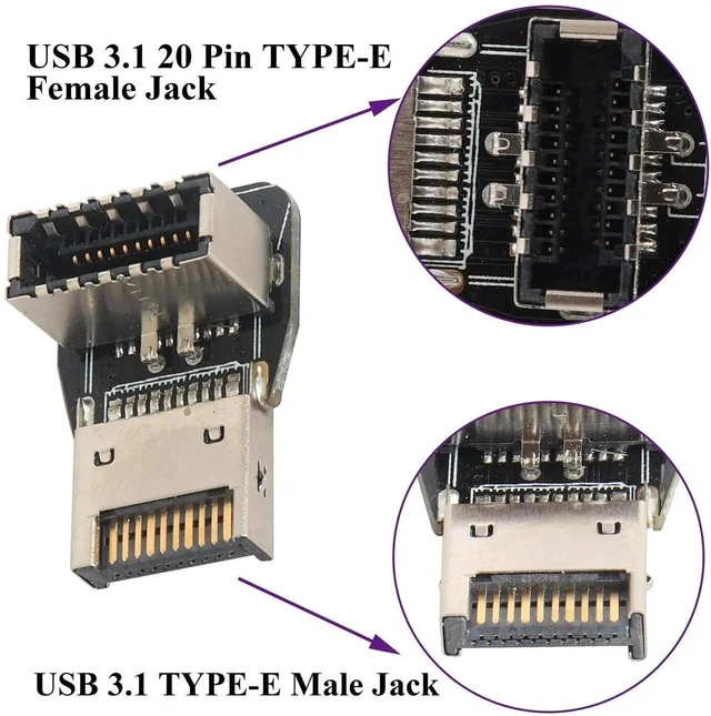 Alt view image 5 of 6 - 1Pack 90 Degree Type-E USB 3.1 Front Panel Header Adapter - Up-Right Angle USB 3.1 Type-E Male to Female Front Panel Internal Power Connector for Motherboard