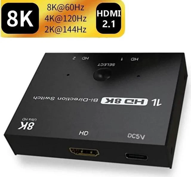 Main image of Switcher HDMI-compatible 2.1 Bi-Direction 2 in 1/1 in 2 Ultra speed 48Gbps 8K@60Hz 4K@120Hz Switch adapter With switch button For PS4/5 TV Box HDTV Xbox Projector