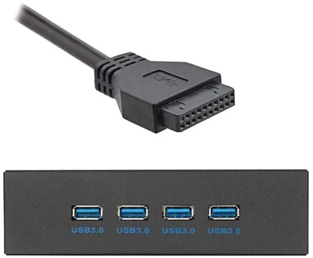 Alt view image 2 of 7 - USB 3.0 HUB 4 Ports HUB Front Panel to Motherboard 20Pin 19Pin Header Connector Cable Compatible for 5.25" CD-ROM Bay