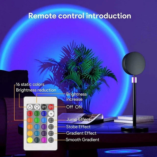 Alt view image 2 of 6 - Gemdeck Sunset Lamp Projection Led Lights with Remote, 16 Colors Night Light 360° Rotation Rainbow Lights Gifts for Women