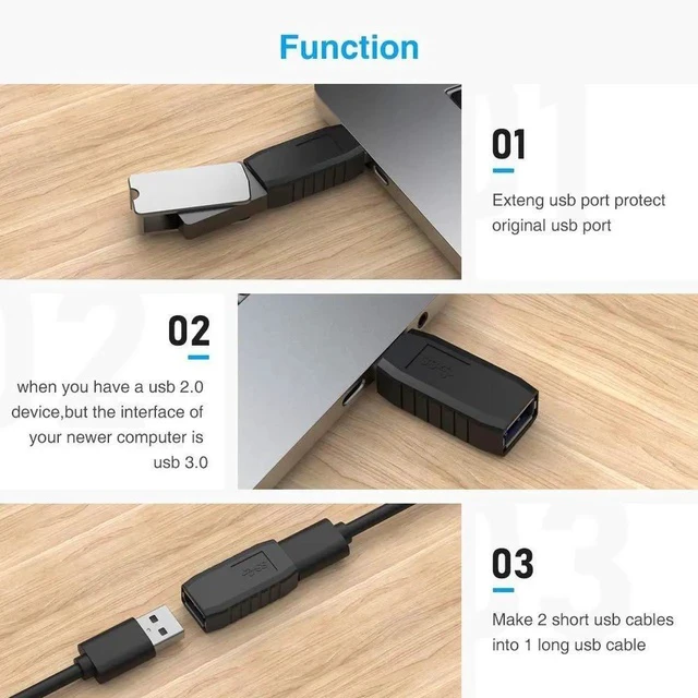 Alt view image 4 of 7 - USB Coupler Male to Female 4Packs USB 3.0 Type A Adapter Superspeed 5Gbps USB Port Extension Connector Bridge Compatible with Laptop Computer Hard Drive Printer Camera