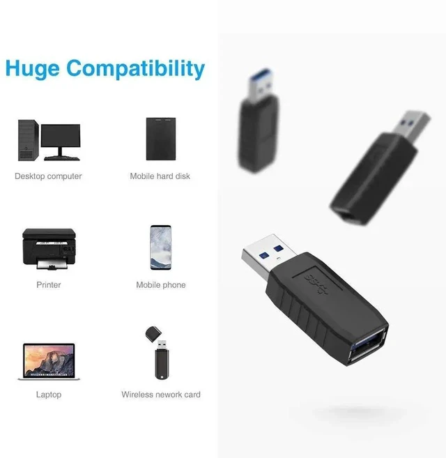 Alt view image 6 of 7 - USB Coupler Male to Female 4Packs USB 3.0 Type A Adapter Superspeed 5Gbps USB Port Extension Connector Bridge Compatible with Laptop Computer Hard Drive Printer Camera