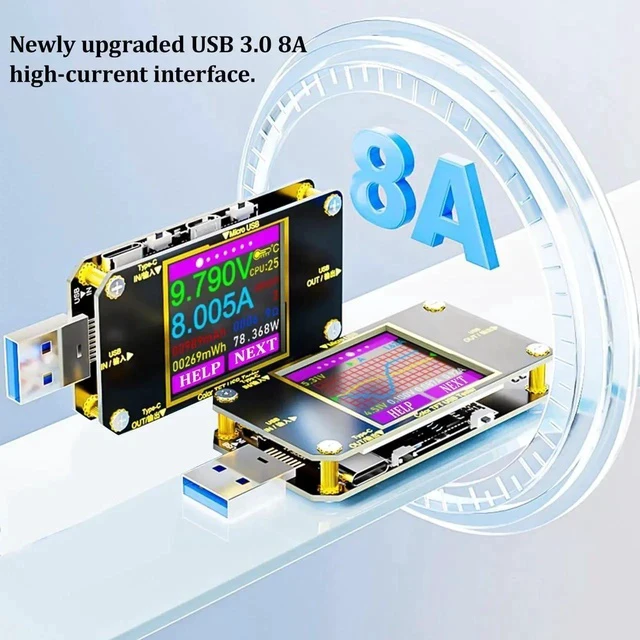 Alt view image 4 of 7 - USB C Power Meter Tester, Voltmeter Ammeter Load Tester, Voltage and Current Monitor With Braided C to C Cable (1.5Ft/50cm) - Test Cable Speed - PD 2.0/3.0 QC 2.0/3.0/4.0