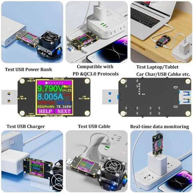 Alt view image 7 of 7 - USB C Power Meter Tester, Voltmeter Ammeter Load Tester, Voltage and Current Monitor With Braided C to C Cable (1.5Ft/50cm) - Test Cable Speed - PD 2.0/3.0 QC 2.0/3.0/4.0