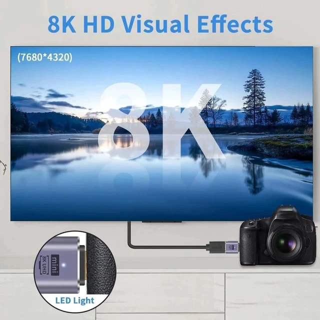 Alt view image 4 of 4 - HDMI to Mini HDMI Adapter, 48Gbps, Supports 8K@60Hz, 4K@120Hz, 3D, ARC, Portable, PVC with LED Indicator Compatible for Camera, Camcorder, DSLR (Male to Female) - 2 Pack